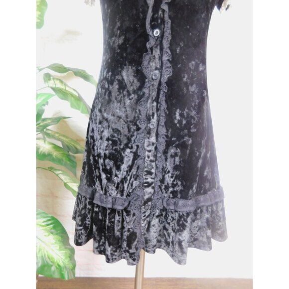Dolls Kill Grave Girls Black Velvet Wednesday Dress S - Lace Goth - Excellent - Picture 4 of 13